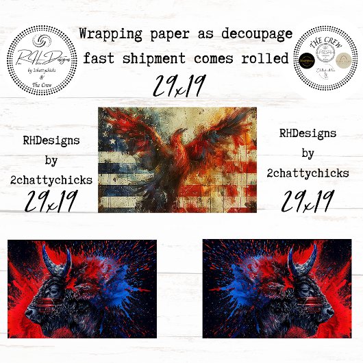 250th Bison Eagle Flag Decoupage  ラッピングペーパーシート