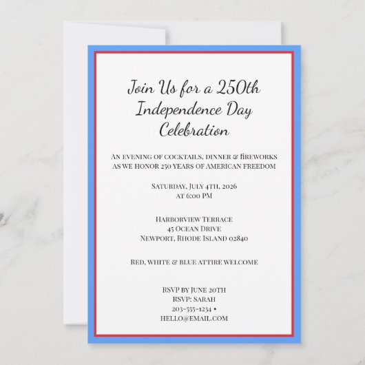 250th Independence Day 招待状 (裏面)