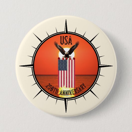 250th Independence Day Anniversary Eagle and Flag 缶バッジ (正面)