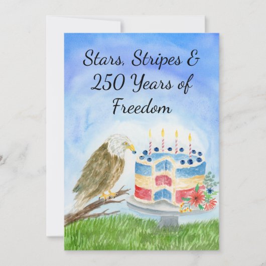 250th Independence Day Bald Eagle with Cake 招待状 (正面)