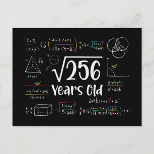 256 16誕生日16歳のギフトの平方根 シーズンポストカード