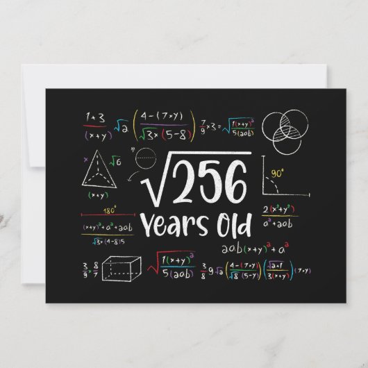 256 16誕生日16歳のギフトの平方根 招待状 (正面)