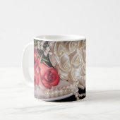 2586-バラと結婚リングや輪、真珠 コーヒーマグカップ (正面左)