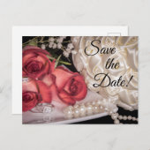 2586 – 白と赤のバラ、リングや輪、花束、真珠 インビテーションポストカード (正面/裏面)