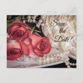 2586 – 白と赤のバラ、リングや輪、花束、真珠 ポストカード