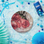 2586 – 赤と白結婚のバラ(リングや輪、真珠) ペーパープレート (パーティー)