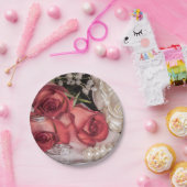 2586 – 赤と白結婚のバラ(リングや輪、真珠) ペーパープレート (パーティー)