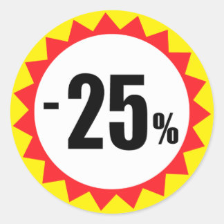 25%セール割引シール赤い白い黄色 ラウンドシール