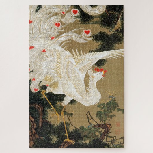 25. 老松白鳳図, 若冲 Pine-tree and Phoenix, Jakuchu Ito ジグソーパズル (縦)