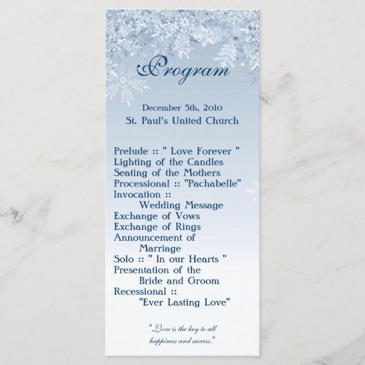 25 4x9結婚式 プログラムウィンターワンダーランドツリーズクライ プログラム (正面)