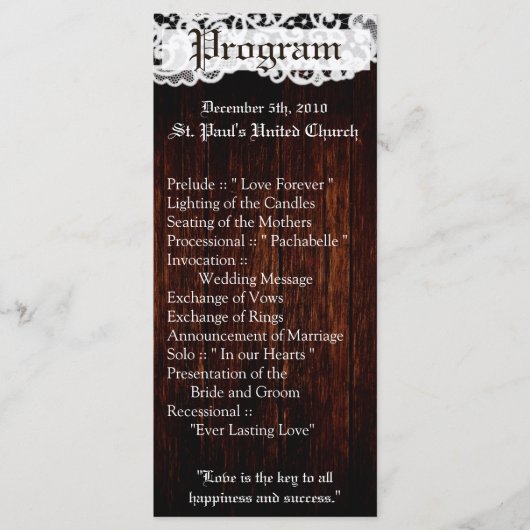 25 4x9結婚式 プログラムカントリーダークバーンウッドレース プログラム (正面)