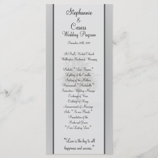 25 4x9結婚式 プログラムグレーウィンターツリースノー裸 プログラム (正面)
