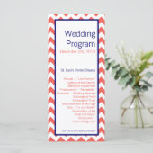 25 4x9結婚式 プログラムコーラルネイビーブルーシェブロンナム プログラム (スタンド正面)
