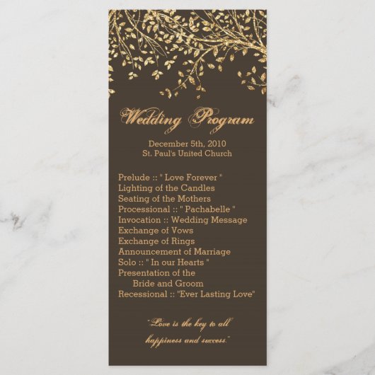 25 4x9結婚式 プログラムゴールドフォイルツリー葉オータム プログラム (正面)