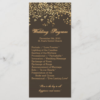 25 4x9結婚式 プログラムゴールドフォイルツリー葉オータム プログラム