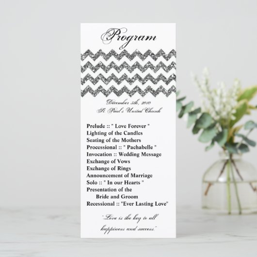 25 4x9結婚式 プログラムシルバーグリッターシェブロンツィヒ プログラム (スタンド正面)