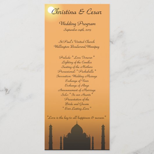 25 4x9結婚式 プログラムタージマハルサンセットオレンジイェル プログラム (正面)