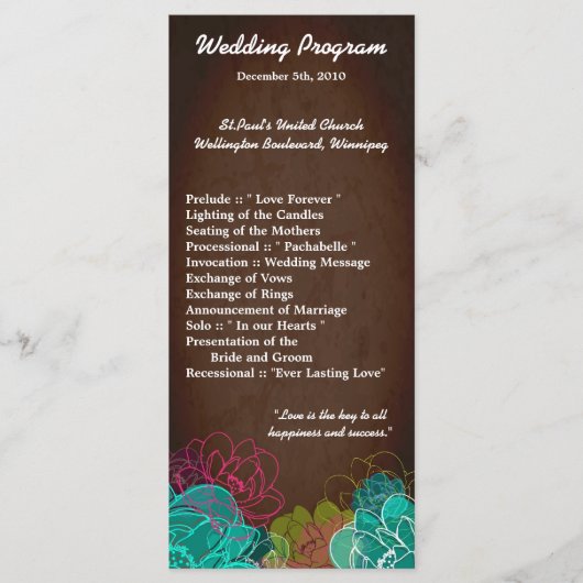 25 4x9結婚式 プログラムネオン春フローラ花 プログラム (正面)