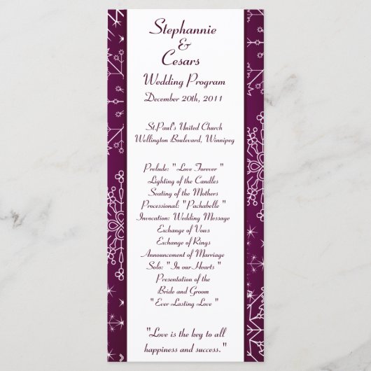 25 4x9結婚式 プログラムパープルスターとスノーフレーク プログラム (正面)