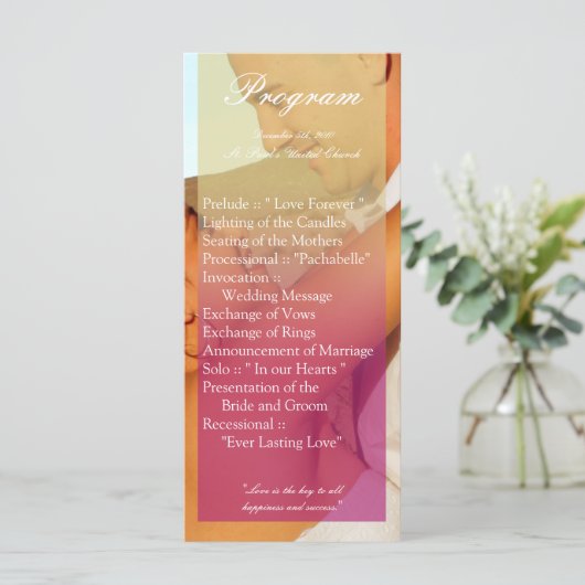 25 4x9結婚式 プログラムピンクサンセットグラデーションフェードピンク プログラム (スタンド正面)