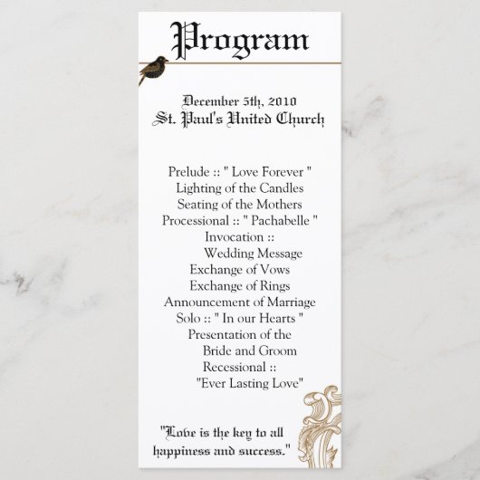 25 4x9結婚式 プログラムフォーマルラブバードハト プログラム (正面)