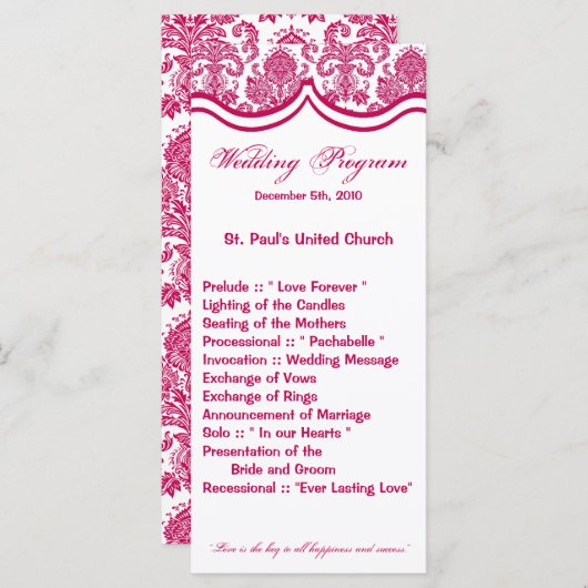 25 4x9結婚式 プログラムフシアホワイトダマスクレースPri プログラム (正面/裏面)