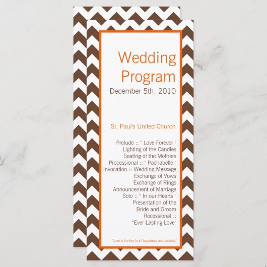 25 4x9結婚式 プログラムブラウンオレンジシェブロン プログラム (正面/裏面)
