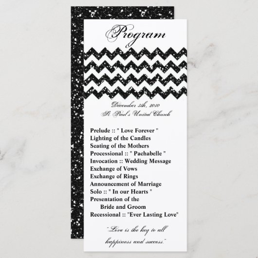 25 4x9結婚式 プログラムブラックグリッターシェブロンツィヒ プログラム (正面/裏面)