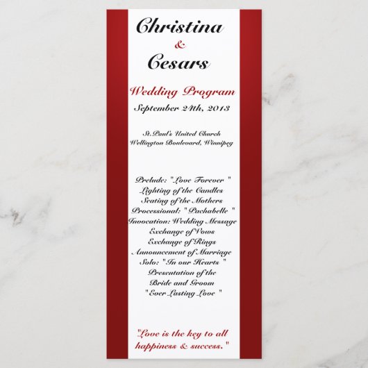 25 4x9結婚式 プログラムホワイトツリーレッドブラックストライプ プログラム (正面)