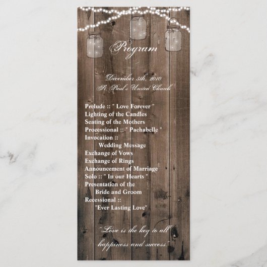 25 4x9結婚式 プログラムメイスンジャールストリングライトバー プログラム (正面)