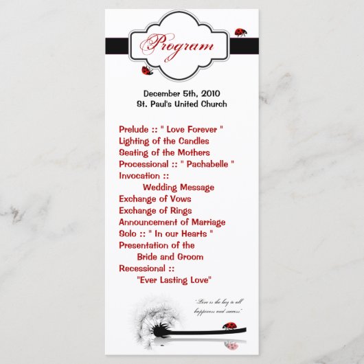 25 4x9結婚式 プログラムレディーバグダディリオンフラワー プログラム (正面)