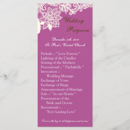 25 4x9結婚式 プログラムヴィンテージビクトリアンレースオーチ プログラム (正面)