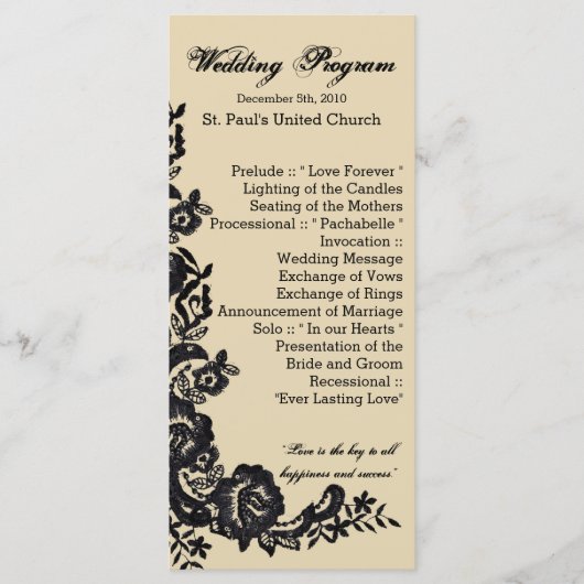 25 4x9結婚式 プログラムヴィンテージレースアップリケドリー プログラム (正面)