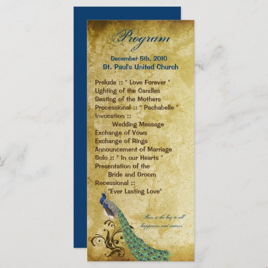 25 4x9結婚式 プログラム孔雀ヴィンテージ羽根 プログラム (正面/裏面)