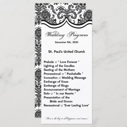 25 4x9結婚式 プログラム白黒ダマスクレースPri プログラム (正面/裏面)