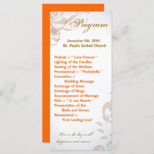 25 4x9結婚式 プログラム秋フィリグリー秋の渦巻き プログラム (正面/裏面)