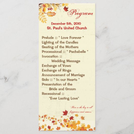 25 4x9結婚式 プログラム秋ブリーズ紅葉 プログラム (正面)