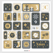 25 Advent Calendar Stickers black gold Christmas シール (シート)