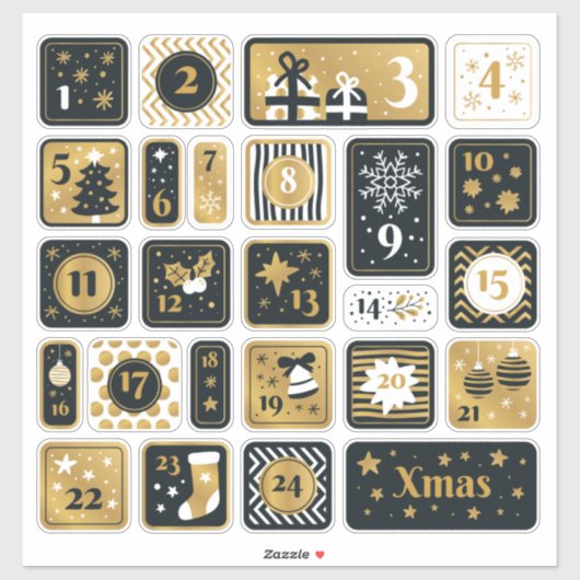 25 Advent Calendar Stickers black gold Christmas シール (シート)