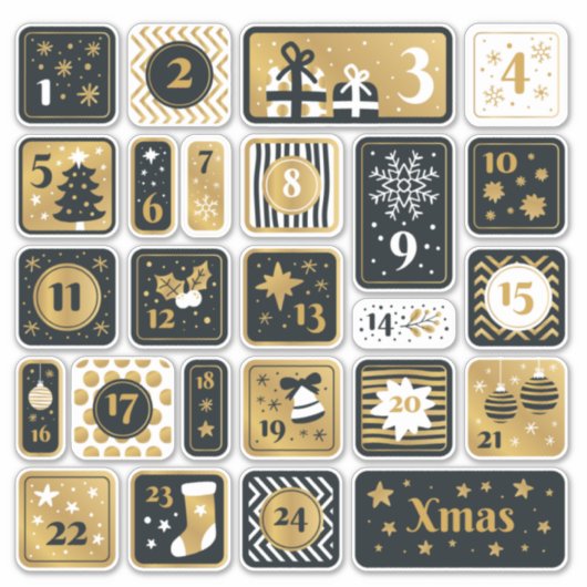 25 Advent Calendar Stickers black gold Christmas シール (正面)