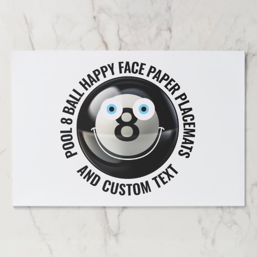 25 Custom Pool Ball BLUE EYES Happy Face Placemat ペーパーパッド (正面)