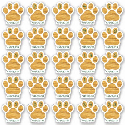 25 Personalized Days of December Dog Paw Advent シール (正面)