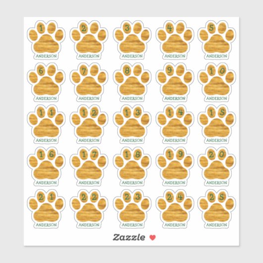 25 Personalized Days of December Dog Paw Advent  シール (シート)