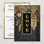 *〜25 QR 返信 AR26 ゴールド レース LOVE 高級 ウェディング 招待状 (正面/裏面)