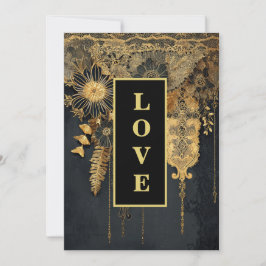 *~ 25 QR RSVP AR26 Gold Lace LOVE Luxury Wedding  招待状