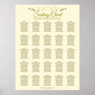 25 Table Elegant Gold Cream Wedding Seating Chart ポスター