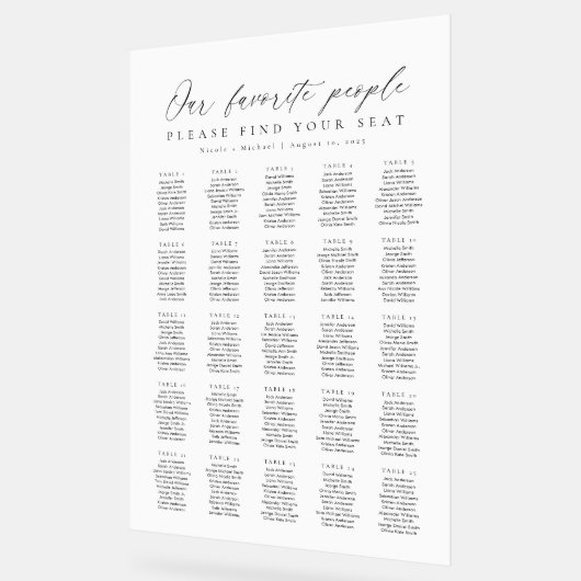 25 Tables Favorite People Acrylic Seating Chart アクリルサイン (傾斜)