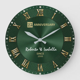 25 th Anniversary Emerald Green Luxury Wedding Ann ラージ壁時計