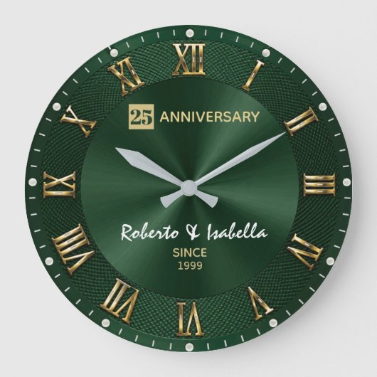 25 th Anniversary Emerald Green Luxury Wedding Ann ラージ壁時計 (正面)