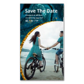 25 X磁気ゲート金ゴールド写真結婚の日救付き マグネット名刺 (正面縦)